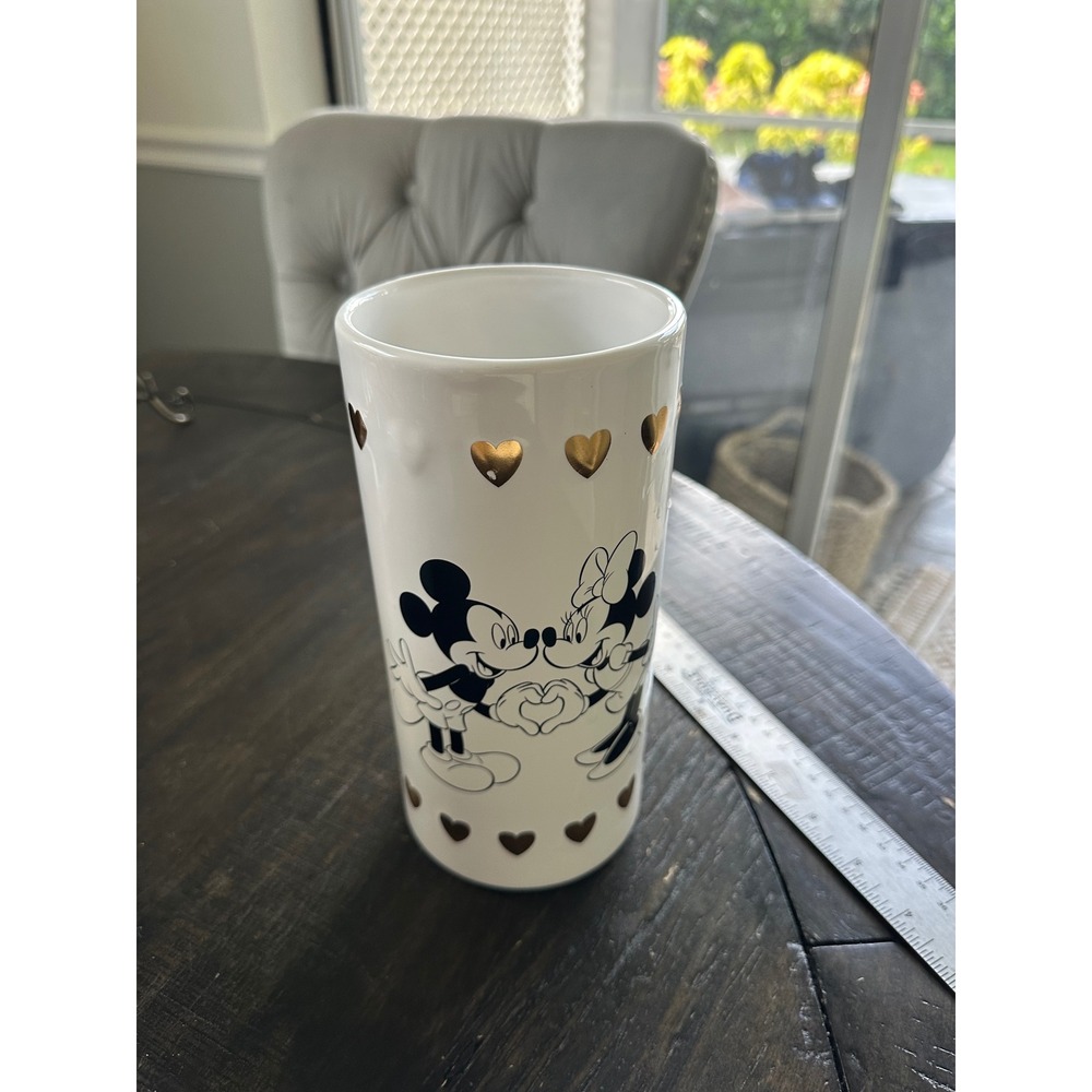 Disney Mickey Minnie Mouse‎ 1-800-Flowers Ceramic Vase White Gold Hearts 8 inch